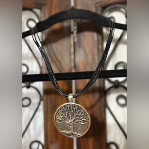 Silver and Black Tree of Life Pendant Necklace